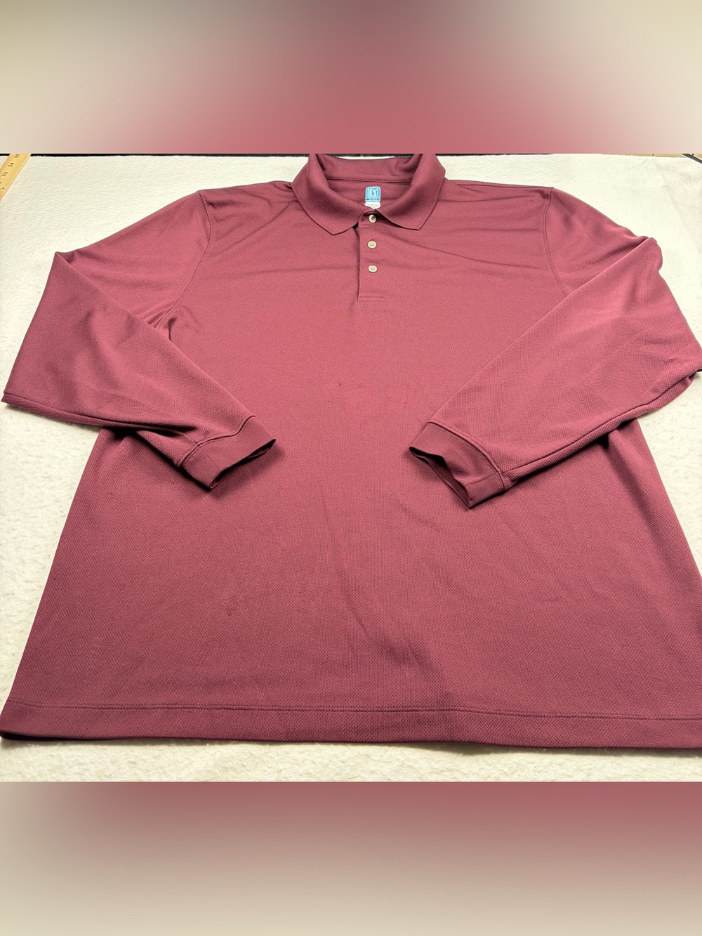PGA TOUR Men's Long Sleeve Golf Polo Shirt Burgundy Maroon XLarge